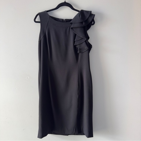 Calvin Klein Black One Ruffle Shoulder Cocktail Dress Women’s Size 12 - Picture 1 of 10